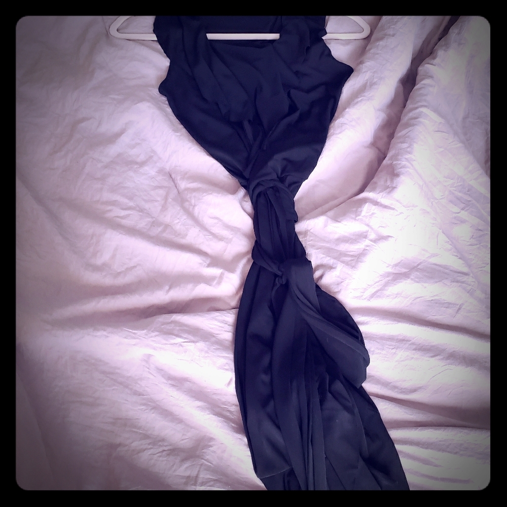 Black frill true wrap dress